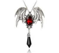 MIXIUJIEN Collana di cristallo a forma di ali di pipistrello, stile gotico, in argento, con cristallo blu e ossidiana nera, gioiello per Halloween, One Size, Agata
