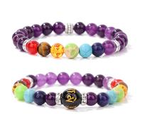 MIXIUJIEN Set di 2 braccialetti con sei parole, vintage, con perline di pietra colorate, nere, citrino, unisex, idea regalo, One Size, Agata