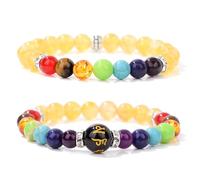 MIXIUJIEN Set di 2 braccialetti con sei parole, vintage, con perline di pietra colorate, nere, citrino, unisex, idea regalo, One Size, Agata