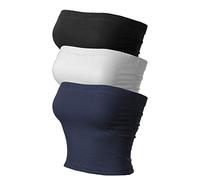 MixMatchy Donna Sexy Tube Top Crop Top Incontri Senza Spalline Base Scoperta Reggiseno Bandeau Estate Abiti 2024, Confezione da 3 - Nero/Bianco/Blu Marino, XL