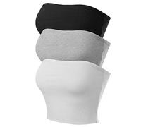 MixMatchy Women's Strapless Tube Tops Basic Bandeau Crop Sleeveless Backless Casual Sexy Going out Summer 2025 3PACK - Black/H.Grey/White S