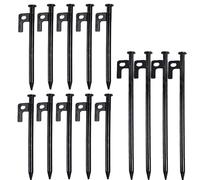 MIXNEX Set di picchetti per tenda resistenti, 10 pezzi da 20,3 cm + 4 picchetti da 30,5 cm in metallo con custodia, picchetti in acciaio antiruggine per campeggio, baldacchino, teloni, escursioni