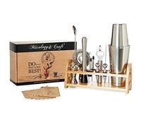 Mixology & Craft Kit barista - Set da 13 pezzi con cocktail in acciaio inox con supporto da bar e shaker Boston, perfetto per mescolare bevande a casa, oltre a biglietti esclusivi per ricette