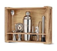 Mixology & Craft Set da 11 pezzi con shaker per cocktail con supporto in legno, kit regalo completo per cocktail, regalo per uomini e donne, strumenti a prova di perdite (argento)