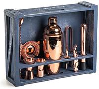 Mixology & Craft Set di 11 pezzi per cocktail shaker e supporto in legno rustico, kit da cameriere e mixer da cocktail, set regalo in rame