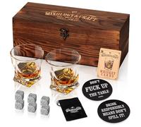 Mixology & Craft Set regalo di bicchieri da whisky per uomo e donna - 2 bicchieri da whisky, 6 pietre da whisky, 2 sottobicchieri con frasi divertenti e biglietti con ricette - Accessori da bar