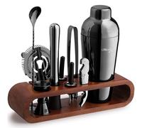 Mixology, set per cocktail da 10 pezzi, set da barista in mogano con cucchiaio, shaker Boston, altri strumenti per mescolare bevande, Martini, mocktail - Set regalo (nero)