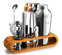 Mixology - Set shaker per cocktail, 10 pezzi, kit per la preparazione di cocktail, kit da barista in bambù con cucchiaio, shaker Boston, altri strumenti per mescolare bevande, Martini, Mocktail - Set