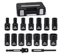 MIXPOWER 16 pezzi 1/2 pollici Drive Impact Bolt and Nut Extractor Socket Set, Stripped Lug Nut Remover Include Hex Shank Adapter & Pin Bar, per Removing Damaged Rusted Broken Rounded Fasteners Off