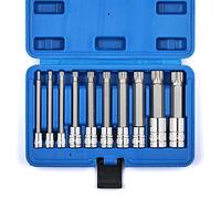 MIXPOWER - Set di 10 bussole con punta a spina, tipo M, S2 e acciaio Cr-V, lunghezza extra lunga, 10 cm, M4-M18, XZN Triple Square Spline Bit Socket Set