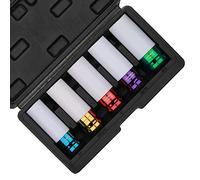 MIXPOWER Set di 5 bussole a impatto per ruota motrice da 1/2", CR-MO, metrica/SAE, a parete sottile, 6 punte, codificate a colori, 17 mm, 19 mm, 21 mm, 13/16", 7/8"