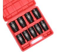 MIXPOWER Set di bussole a impatto profondo da 1/2", 6 punti, CR-MO, metriche, 29 mm-38 mm, 9 pezzi 1/2" Dr. Deep Spindle Axle Nut Impact Socket Set