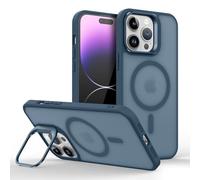 Mixroom - Cover Cavalletto per iPhone 14 Custodia Supporto Stand Invisibile Pieghevole Compatibile con MagSafe Cerchio Magnetico Integrato Blu C06