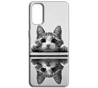 Mixroom - Cover Custodia Back case In TPU Silicone Morbida Per Oppo A5 4G / 5G / Oppo A5m Fantasia Gattino Micio Su Specchio L149