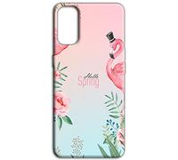 Mixroom - Cover Custodia Back case In TPU Silicone Morbida Per Oppo A5 4G / 5G / Oppo A5m Fantasia Hello spring e Fenicotteri N1012