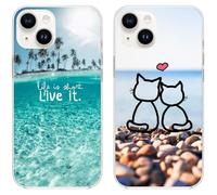 Mixroom - Cover Custodia Back case In TPU Silicone Morbido Per iPhone 13 MINI Fantasia Innamorati Al Mare 381 Life Is Short Live It+482 Gattini Innamorati Al Mare