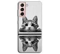 Mixroom - Cover Custodia Back case In TPU Silicone Morbido Per Samsung Galaxy S22 + Plus Fantasia Gattino Micio Su Specchio L149