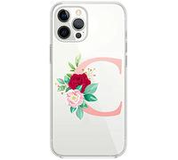 Mixroom - Cover Custodia Case In TPU Silicone Morbida Sfondo Trasparente Per iPhone 12 Pro Max Fantasia Iniziali Lettera C Rosa