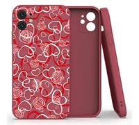 Mixroom - Cover Custodia Per iPhone 13 Mini In Silicone TPU Opaco Con Bordi Piatti Colore Rosso Fantasia Intreccio Di Cuori T649