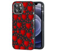 Mixroom - Custodia cover case Per iPhone 13 in TPU morbido Nero con Brillantini Glitter 3 in 1 Fantasia Cuori rossi love codice BR339