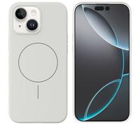 Mixroom - Custodia Cover Case per iPhone 14 Plus/iPhone 15 Plus in Tpu silicone liquido morbido compatibile con MagSafe con cerchio magnetico integrato Bianco C09