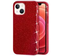Mixroom - Custodia Cover per iPhone 15 Case in TPU Morbido Rosso con Brillantini Glitter 3 in 1