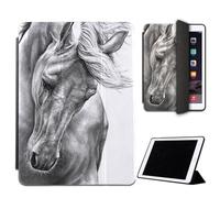 Mixroom - Custodia per iPad Air 2 Modello 2014 9,7 Pollici Cover per Apple iPad Smart Case Prottetiva Pieghevole Supporto Stand Disegno Cavallo Bianco E Nero M597