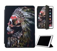 Mixroom - Custodia per iPad Mini 4 7,9 Pollici Modello 2015 4a Gen. Cover per Apple iPad Smart Case Prottetiva Pieghevole Supporto Funzione Stand Disegno Teschio Indiano Con Piume M748