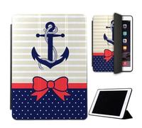 Mixroom - Custodia per iPad Mini 4 7,9 Pollici Modello 2015 4a Gen. Cover per Apple iPad Smart Case Prottetiva Pieghevole Supporto Funzione Stand Disegno Ancora Blu E Fiocchetto Y394