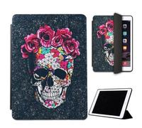 Mixroom - Custodia per iPad Mini 4 7,9 Pollici Modello 2015 4a Gen. Cover per Apple iPad Smart Case Prottetiva Pieghevole Supporto Funzione Stand Disegno Teschio Con Cappello Di Rose M589