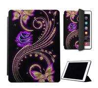 Mixroom - Custodia per iPad Mini 4 7,9 Pollici Modello 2015 4a Gen. Cover per Apple iPad Smart Case Prottetiva Pieghevole Supporto Funzione Stand Disegno Farfalle dorate e fiori viola U915