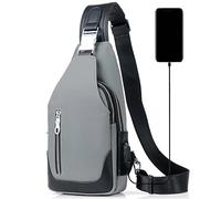 Mixroom - Monospalla Uomo Borsa Marsupio zaino zainetto borsello a tracolla petto USB Z27 Grigio