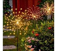 Mixtooltoys Set di 2 lampade solari per esterni, giardino, decorazione di fuochi d'artificio ghirlanda luce solare 120 LED bianco caldo impermeabile per giardino, aiuola, festa