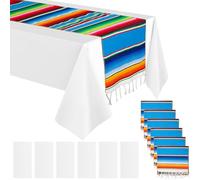 Mixweer Set di 12 runner da tavola e tovaglia messicana, in cotone, arcobaleno, Serape messicano, tovaglia usa e getta rettangolare, per Cinco De Mayo Fiesta Mexican (bianco)