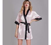 MIYAA Donna Vestaglia,Kimono in Raso di Seta A Righe Rosa Accappatoio Corto in Pizzo con Scollo A V Sexy con Cintura Nera,Sposa Damigella d'Onore Indumenti da Notte da Notte Festa Nuziale,Rosa,S