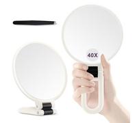 MIYADIVA Specchio con Ingrandimento 40X, Specchietto per Trucco, Doppia Faccia con Ingrandimento 40X/1X, Essenziale da Viaggio, Portatile e Pieghevole per Scrivania e Bagno, Regalo per Donne, Bianco