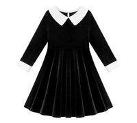 Miyanuby Vestito in velluto per ragazze, con colletto alla Peter Pan, a maniche lunghe, vintage, per Halloween, Natale, autunno e inverno, vestiti per feste per 5-14 anni, Nero , 11-12 Anni