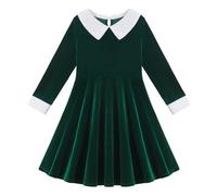 Miyanuby Vestito in velluto per ragazze, con colletto alla Peter Pan, a maniche lunghe, vintage, per Halloween, Natale, autunno e inverno, vestiti per feste per 5-14 anni, Verde, 9-10 Anni