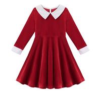Miyanuby Vestito in velluto per ragazze, con colletto alla Peter Pan, a maniche lunghe, vintage, per Halloween, Natale, autunno e inverno, vestiti per feste per 5-14 anni, Rosso, 13-14 Anni
