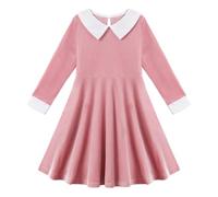 Miyanuby Vestito in velluto per ragazze, con colletto alla Peter Pan, a maniche lunghe, vintage, per Halloween, Natale, autunno e inverno, vestiti per feste per 5-14 anni, rosa, 9-10 Anni