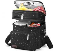 MIYCOO Borsa per il pranzo e portapranzo per donne e uomini, borsa termica isolante a tenuta stagna a doppio piano morbida grande per adulti per campeggio, lavoro, spiaggia, picnic, viaggio (Nero