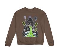 MIYMIYN Felpa da uomo con grafica di Halloween, con scheletro, mago e corvo, comoda felpa foderata in pile, girocollo, per autunno e inverno, Marrone, XL-5XL