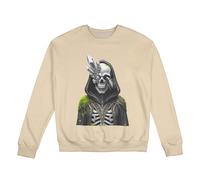 MIYMIYN Felpa da uomo con scheletro mago di Halloween, pesante, foderato in pile, girocollo, stampa vintage con scheletro per dolcetto o scherzetto ed eventi infestati, Beige, XXL-5XL