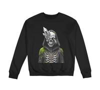 MIYMIYN Felpa da uomo con scheletro mago di Halloween, pesante, foderato in pile, girocollo, stampa vintage con scheletro per dolcetto o scherzetto ed eventi infestati, Nero , XXL-5XL