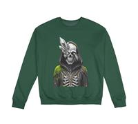 MIYMIYN Felpa da uomo con scheletro mago di Halloween, pesante, foderato in pile, girocollo, stampa vintage con scheletro per dolcetto o scherzetto ed eventi infestati, Verde, M-5XL