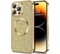 miyonsin Glitter Magnetica Cover per iPhone 14 PRO, Anti Graffi Glitter Custodia Compatibile con MagSafe, Brillantini Sottile Silicone TPU Antiurto Case per iPhone 14 PRO, Oro