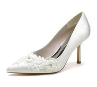 Miyoopark Scarpe basse da donna comode da sposa con pizzo ricamato fiore cristallo perla, J652 avorio 3 4 paragrafo, 36 EU