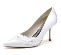 Miyoopark Scarpe basse da donna comode da sposa con pizzo ricamato fiore cristallo perla, J652 Bianco 3 4 Tacco, 42 EU