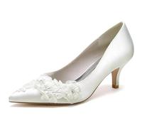 Miyoopark Scarpe basse da donna comode da sposa con pizzo ricamato fiore cristallo perla, J659 Avorio 2 5 tacco, 36 EU