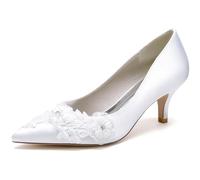 Miyoopark Scarpe basse da donna comode da sposa con pizzo ricamato fiore cristallo perla, J659 Bianco 2 5 Tacco, 40 EU
